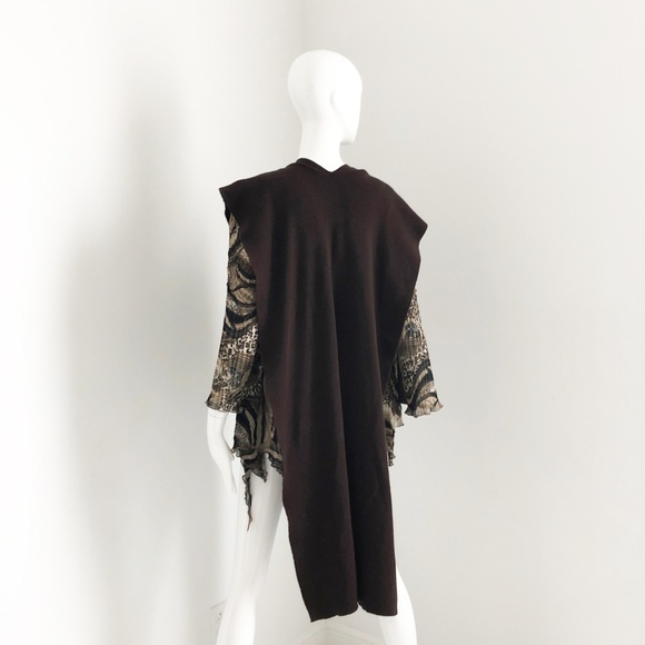 Chanel Shawl Scarf Chocolate Brown Knit Split Shawl Vintage 80s Rare with COA - Picture 5 of 8